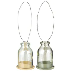 IB Laursen Flasche zum Aufhängen, Glas Kerzenhalter für Teelicht 2er, Höhe 7.8, Ø 6 cm, 2 verschiedene Farben