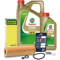 1x Ölwechsel Set - MANN-FILTER ÖLFILTER + 6 L CASTROL EDGE TITANIUM FST 5W-30 LL