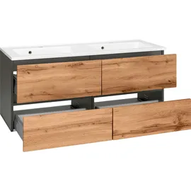 WELLTIME Waschbeckenunterschrank WELLTIME "Lucca", braun (eichefarben), B:120cm H:56cm T:47cm, Schränke, Waschbeckenunterschrank, Badmöbel, Waschtisch inkl. Waschbecken, Breite 120 cm