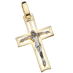 Kreuz-Anhänger FIRETTI "Schmuck Geschenk Gold 333 Halsschmuck Anhänger für Halskette Kreuz", gold (gelbgoldfarben, weißgoldfarben), Schmuckanhänger, Damen, Gelbgold 333, 1,9 g