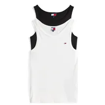 Tommy Hilfiger Tanktop TOMMY JEANS "TJM XSLIM 2PCK RIB TANK EXT", Herren, Gr. 3XL, beige (ecru, schwarz), Single Jersey, Obermaterial: 100% Baumwolle, slim fit, tiefer Rundhals, Tops Tanktop, mit gerippter Struktur, Topseller