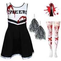 REDSTAR Cheerleader Kostüm Kinder mit Strümpfen & Kunstblut – Gruseliger High School Zombie – Faschingskostüme Mädchen –Halloween Party oder Karneval
