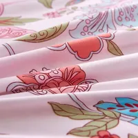 VidaXL Bettwäsche-Set Blumen/Streifen Rosa 200x220 cm mit 2 Kissenbezügen
