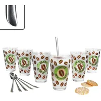 12tlg Latte Macchiato Set - 6x CREMONA Gläser grün + 6x TWIST Latte Macchiato Löffel - 0806182 & 747-480