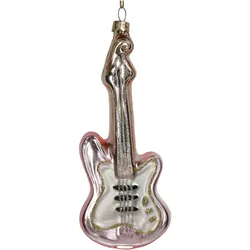 Christbaumschmuck Glas 14,6cm Gitarre Figur Handbemalt & mit Glitzer Weihnachtsbaum Anhänger Weihnachten Weihnachtsbaumschmuck Musik Instrument Rosa