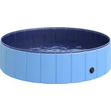 PawHut Hundepool großes Planschbecken für Hunde Ø120xH30 cm aus PVC Holz Blau, ideales Schwimmbecken für Abkühlung im Sommer   Aosom.de