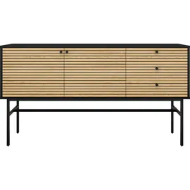 SalesFever Sideboard Schwarz/Eiche Echtholzfurnier 395875