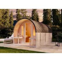 FinnTherm Fasssauna ScandiPod Deluxe, Fasssauna 2 Sitzbänke aus Holz ... Sauna Mit 42 mm Wandstärke, Außensauna Mit Montagematerial - FinnTherm