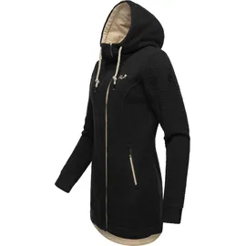 Ragwear Damen, warme Teddyjacke lang Fleecemantel mit Kapuze Letti Teddy-Fleece YOUMODO Black Gr. 5XL (50), schwarz, Plüsch, Material: 100% Polyester, figurumspielend ca.