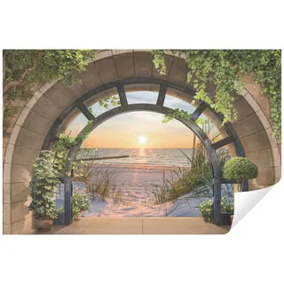 WallArena - Vlies Fototapete Strand Meer Fenster mit Aussicht Natur Ostsee 150x105 cm - Fototapeten - Tapeten - für Wohnzimmer Schlafzimmer - Vliestapete Wandtapete Tapete 3D Effekt- inkl. Kleister