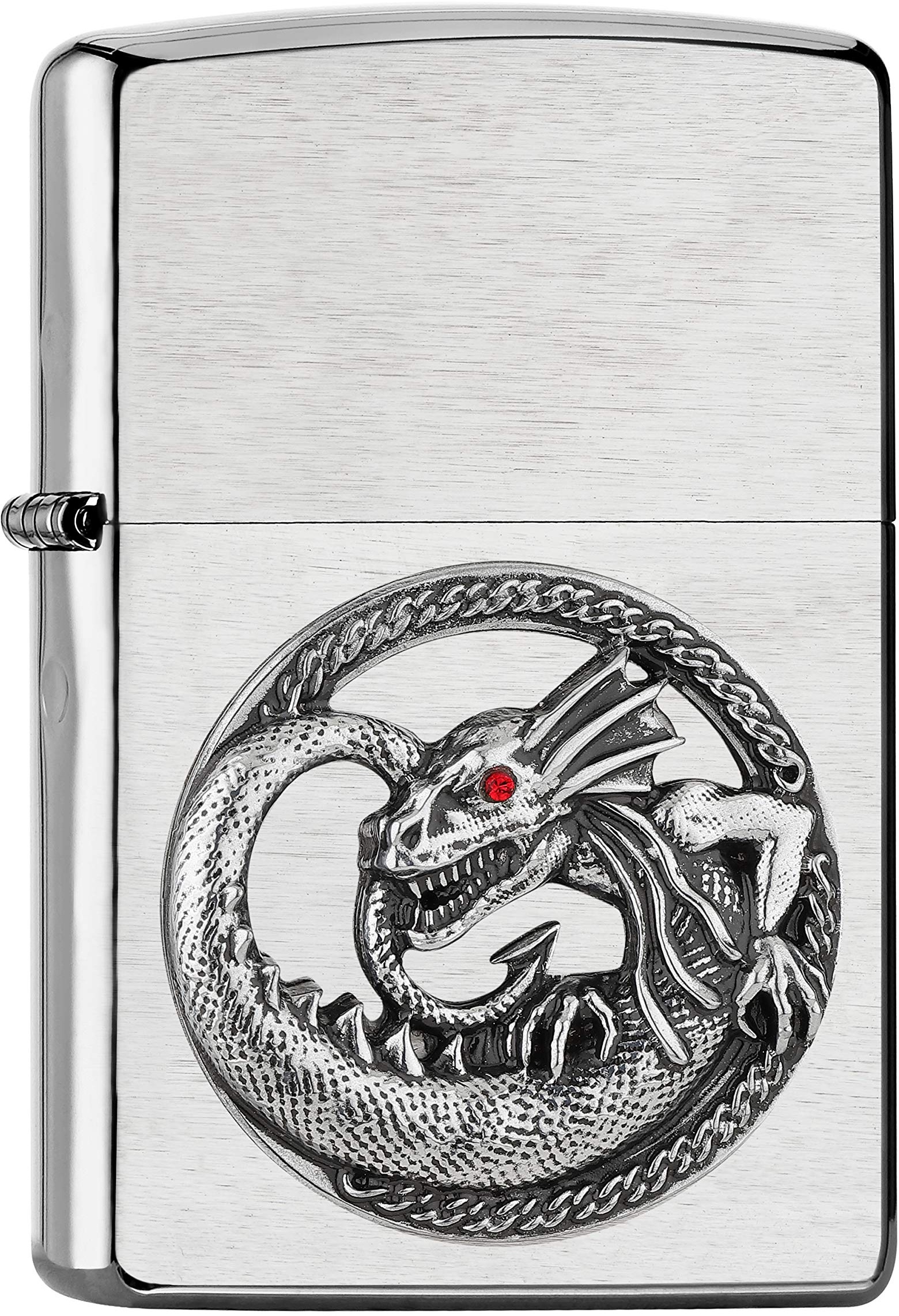 ZIPPO 2007134 – Sturmfeuerzeug, Dragon, Emblem Attached/Adorned with Swarovski® Crystal, Chrome Brushed, nachfüllbar, in hochwertiger Geschenkbox