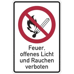 Verbotsschild, Kombischild, Feuer, offenes Licht und Rauchen verboten - ASR A1.3 (DIN EN ISO 7010) - 200x300x1.5 mm Kunststoff