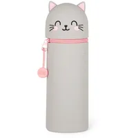 Legami - Kawaii 2-in-1 Schulmäppchen aus weichem Silikon, Kitty-Thema, Stifthalter, Reißverschluss, Buntstifte, Marker, H 18,5 cm