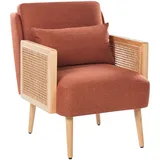 Sessel Stoff orange Wiener-Geflecht Rattan mit hellen Holzbeinen Kissen Orum