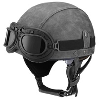 Deutsche Leder Motorrad Halbhelme mit ECE, Vintage Helme mit Schutzbrille, Jethelm Retro, Chopper Helm, Scooter-Helm, Offenem Helm, mit Sonnenblende und Herausnehmbares Innenfutter