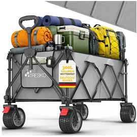 TRESKO Bollerwagen faltbar 300L mit Bremse grau