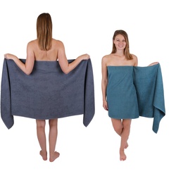 Betz Saunatuch 2 Stück Saunatücher XXL Berlin 70 x 200 cm Dunkelgrau – Taubenblau, 100% Baumwolle blau|grau