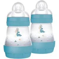 MAM Easy Start Babyflasche, 160 ml (2er-Set), Set mit 2 Anti-Kolik-Fläschchen für gemischtes Stillen, reduziert Luftblasen und das Risiko von Koliken, Babyzubehör mit Sauger Größe 1, Hellblau