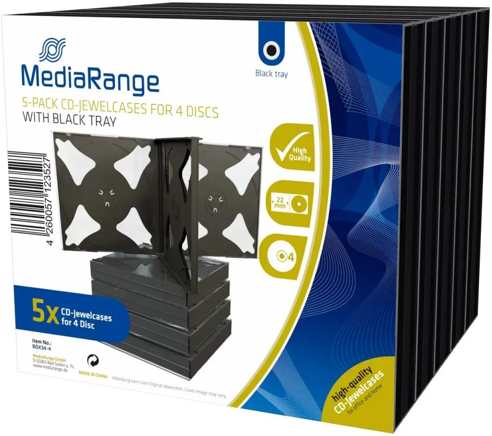 MediaRange BOX34-4 CD-Hülle Schmuckschatulle 4 Disks Schwarz