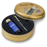 KAWECO Piston Sport AL Navy/Gold Starter Set Kolbenfüllhalter 32 ml Tintenglas Königsblau