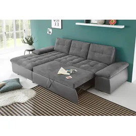 ed exciting design "Jakarta L-Form", grau, B:268cm H:103cm T:170cm, Lederl.: 40% Polyurethan, 40% Polyvenylchlorid; 20% Polyester;Sumatra: 100% Polyester, Sofas, Ecksofa, mit Bettfunktion, Armteilverstellung, Kopfstützen & 2 Nierenkissen