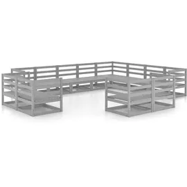 vidaXL Garten-Lounge-Set 12-tlg. grau Kiefer massiv