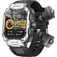 Herren Smartwatch mit Kopfhörer Bluetooth In Ear, Laufuhr, Schrittzähler, Fitness Tracker, Militär Sportuhren, Pulsuhr, Fitnessuhr, TWS Headset. - Silber