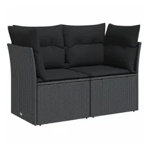vidaXL Gartensofa mit Kissen 2-Sitzer Schwarz Poly Rattan
