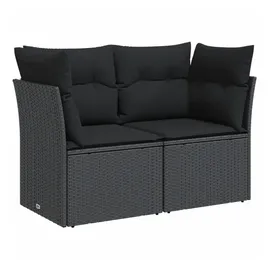 vidaXL Gartensofa mit Kissen 2-Sitzer Schwarz Poly Rattan