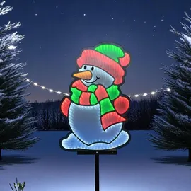 FHS International Schneemann LED Kunststoff 40 cm Erdspieß IP44 6/18 h Timer weiß