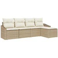 VidaXL 5-teiliges Garten-Esszimmer-Set mit Kissen Beige Poly Rattan