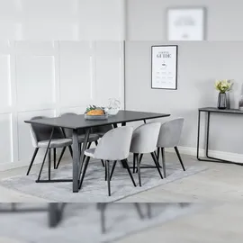 VCM Ebuy24, Essgruppe Esstisch schwarz und 6 Velvet Esszimmerstühle Velour hellgrau.