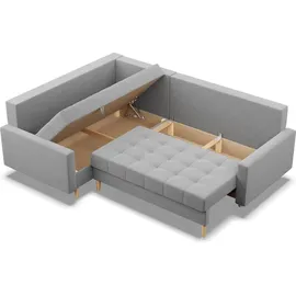 mebligo Links Ecksofa mit Schlaffunktion, Ottomane, Grau - Grau