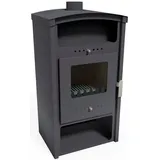 Kaminofen "Ulisse", Exklusiv,Aufstellort in deinem Zuhause, 8 kW, Zeitbrand, mit Holz- und Warmhaltefach, nur 80 Kg leicht schwarz