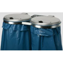 PROREGAL Robuster Doppel-Abfallsammler mit Kunststoff-Deckel | Wandhalterung | 2x 120 Liter, BxT 80x53cm | Stahl | Verzinkt-Silber | Mülleimer
