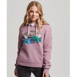 Superdry für Damen. W2012053A Japanischer Grafik-Logo-Kapuzenpullover Vintage lila (XS), Lässig, Sportlich, Flieder, Baumwolle