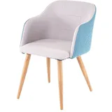 Mendler Esszimmerstuhl HWC-D71, Stuhl Küchenstuhl, Retro Design, Armlehnen Stoff/Textil - hellgrau-türkis