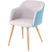 Mendler Esszimmerstuhl HWC-D71, Stuhl Küchenstuhl, Retro Design, Armlehnen Stoff/Textil - hellgrau-türkis