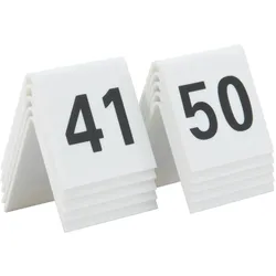 Securit® Tischnummern 41‐50 – Weißes Acryl – Schwarze Ziffern – 10er‐Set