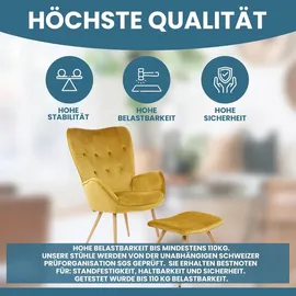 Albatros Ohrensessel mit Hocker YORK, Samt Bezug, bequem gepolstert, Fernsehsessel, Polstersessel, Farbe Ohrensessel:Gold