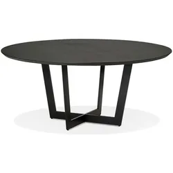 Kadima Design Runder Esstisch Schwarz | 120cm Durchmesser | Holzplatte & Metallgestell | Modernes Design | Küche