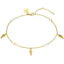 Fußkette mit Anhänger PURELEI "Schmuck Geschenk Akala, Muschel, 2032-AnkletBracelet-Akala-Gold", orange (gelbgoldfarben, weiß, apricot), Fußkettchen, Edelstahl-Perlen, Edelstahl, Perlen, mit Süßwasserzuchtperle