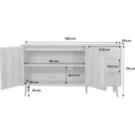 sweeek Skandinavisches Sideboard 150 cm Beige / Weiß