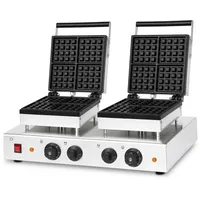 VERTES Doppel-Belgisches Waffeleisen, 8 Waffeln, 160 Stk./h, 0-300°C, Timer, teflonbeschichtet, Edelstahl, 3200W