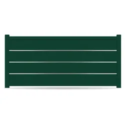 Zaun, Aluminium, Moosgrün RAL 6005, Modell Düsseldorf, flexible Befestigungssysteme, Zaunelement individuell konfigurierbar