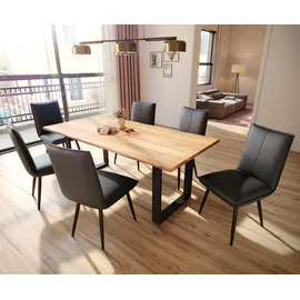 DeLife Esszimmerstuhl Lelio-Flex Echt-Leder Schwarz 4-Fuß konisch Schwarz Taschenfederkern, Esszimmerstühle