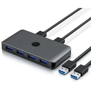Primewire USB 3.2 Gen1 KVM Switch Umschalter - 4 Port Eingang - 2 Port Ausgang für 2 PCs - 5 Gbit/s - inkl. 2x USB Kabel - für Drucker Scanner