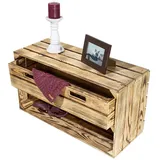 grosse Obstkiste "TOSCA" weiß / natur / geflammt mit langem Einlageboden / Zwischenbrett ca 68x40x30cm/ Regalkiste Apfelkiste / Weinkisten Ablageregal Aufbewahrungskiste (Geflammt mit Schublade)