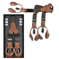 Lloyd Hosenträger braun Y Form Holländer 120cm 25mm Lederrückenteil und Laschen in braun mit Knöpfen und Clips
