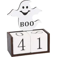 Halloween-Countdown-Kalender aus Holz, Halloween-Adventskalender, handgefertigte Kürbis-Geisterburg-Tischdekoration-Weiß - Weiß